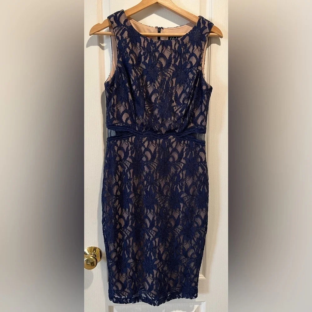 Dj-jaz dress, blue and beige, to the knee length, sleeveless , Size 8 - Picture 1 of 4